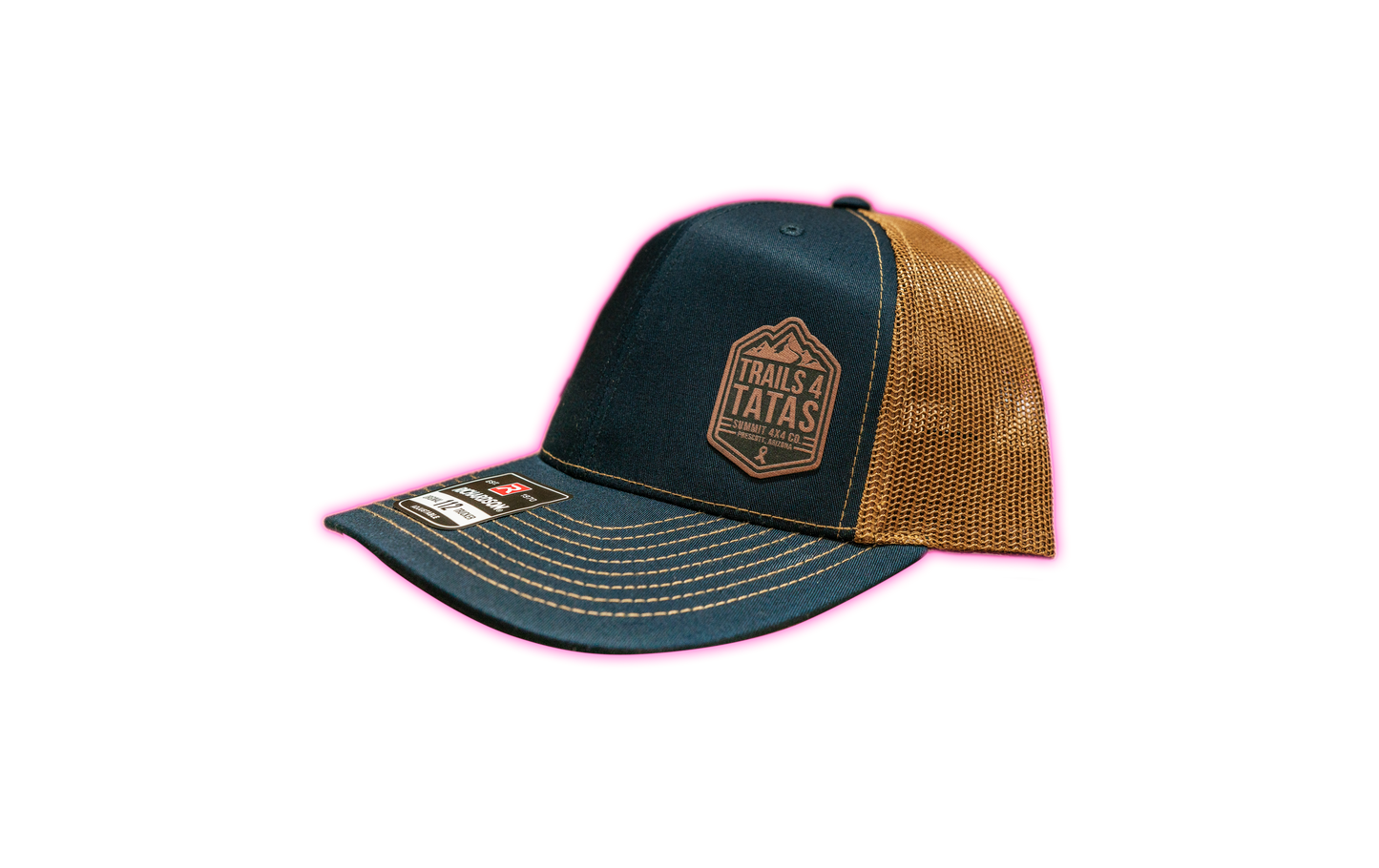 Navy Blue & Brown Leather Patch Hat (Snap-Back)