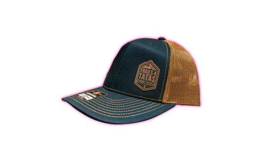 Navy Blue & Brown Leather Patch Hat (Snap-Back)
