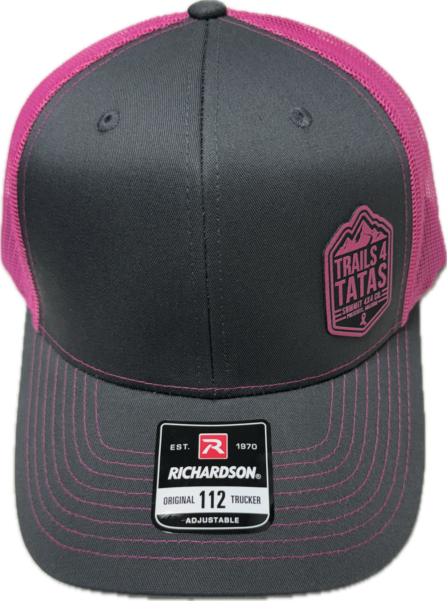 Pink and Grey Leather Patch Hat (Snap-Back)