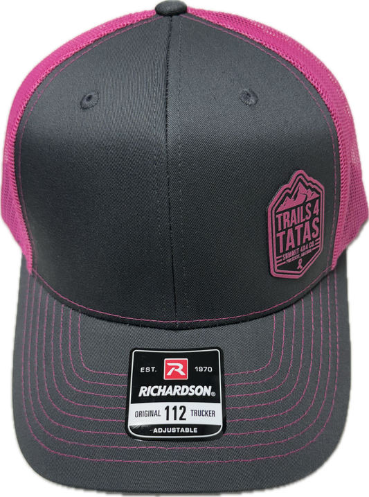Pink and Grey Leather Patch Hat (Snap-Back)